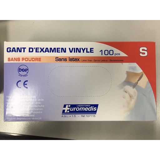 Gants d'examen vinyle non poudrés taille S